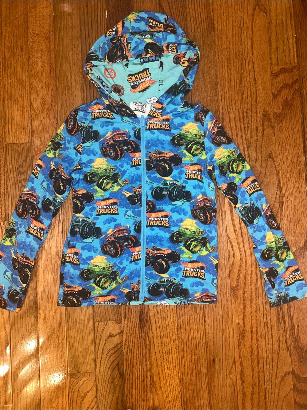 Posh Peanut Blue Monster Trucks Reversible Zip Hoodie-5/6T